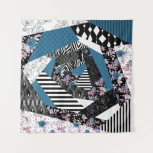 Tapiz Patchwork azul, popular, retoques, folclórico, rús