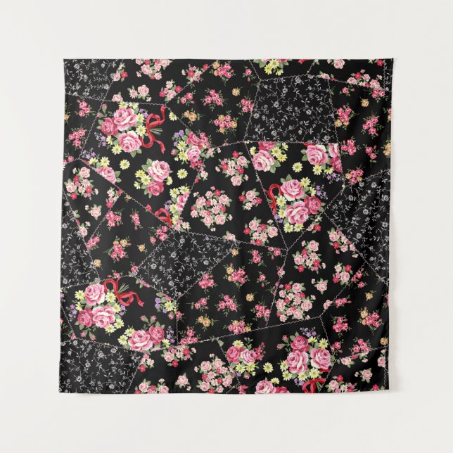 Tapiz Patchwork floral: diseño sin Bonitos. (Anverso)