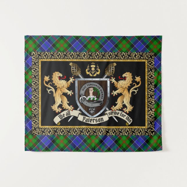 Tapiz Paterson Clan Badge & Motto con Leones (Anverso (horizontal))