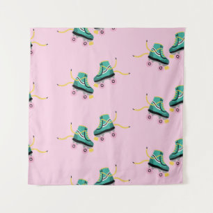 Tapiz Patines de rodillos retro: patrón rosa.