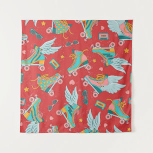 Tapiz Patines Retro Roller: Fondo Rojo Brillante