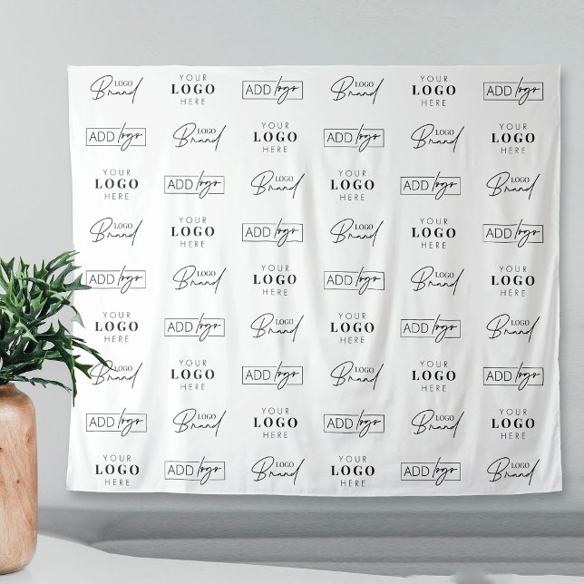 Tapiz Patrocinadores de eventos comerciales de tres logo (Minimalist black and white three logos step and repeat backdrop tapestry banner)