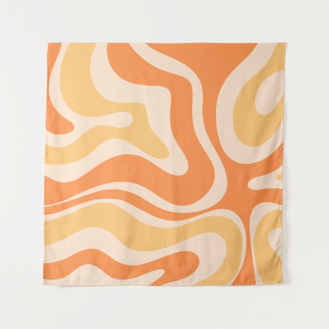 Tapiz Patrón abstracto retro líquido en Naranja suave (Anverso)