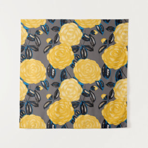 Tapiz Patrón acuarela sin fisuras con flores camellias.