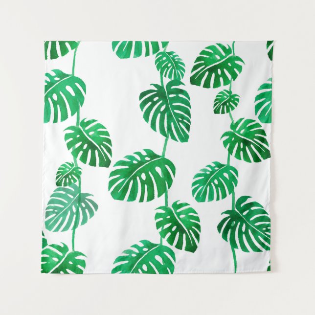 Tapiz Patrón acuático sin foco con hojas tropicales (Anverso)
