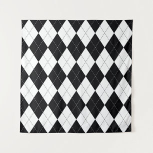 Tapiz Patrón Argyle continuo en negro y blanco. Geomet