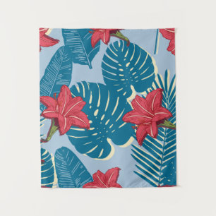 Tapiz Patrón azul de hoja sin soldadura de Palm tropical