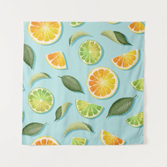 Tapiz Patrón azul de limón limón vintage (Anverso)