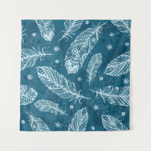 Tapiz Patrón azul de plumas vintage
