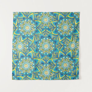 Tapiz Patrón azul turquesa amarillo Mandala