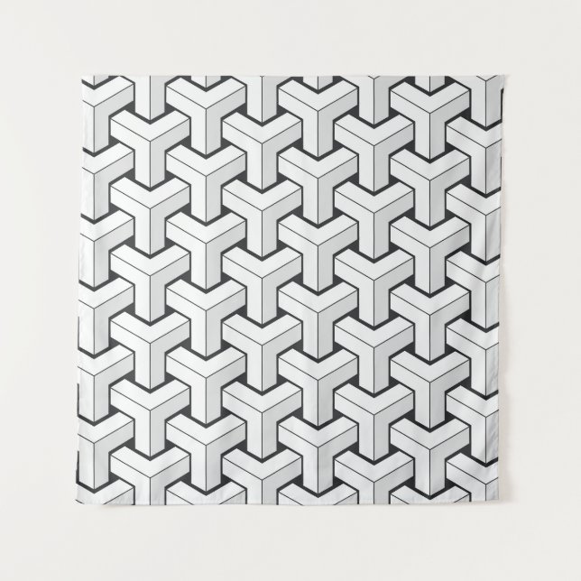 Tapiz Patrón blanco negro de cubos isométricos (Anverso)