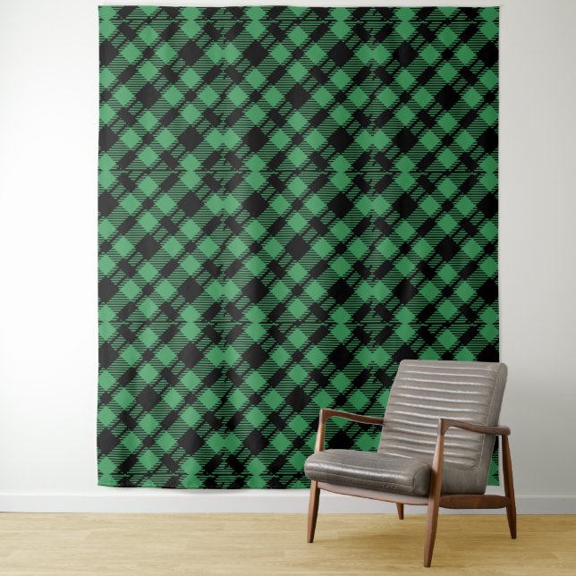 Tapiz Patrón Clásico de Cuadros Verdes Navideños (In situ)