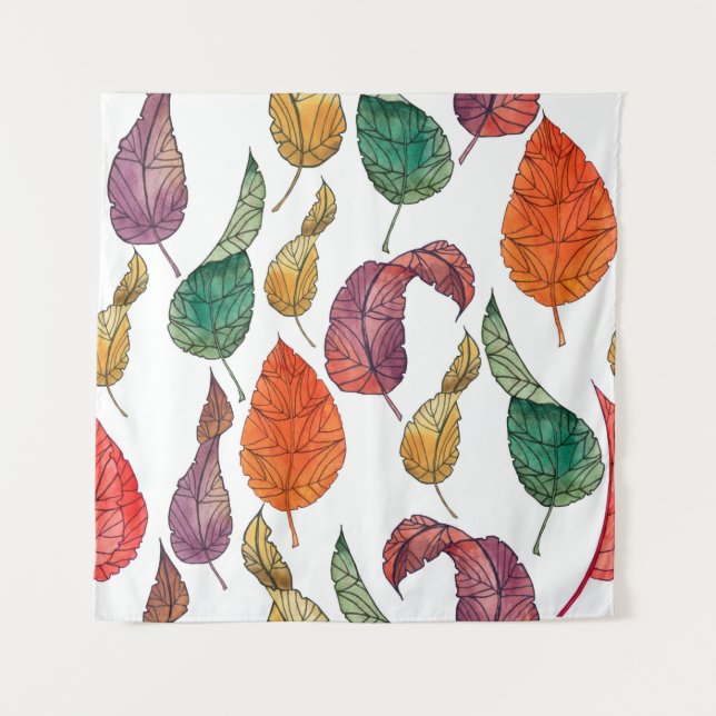 Tapiz Patrón con hojas de otoño sobre fondo blanco,  (Anverso)