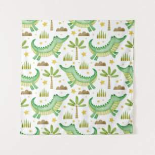 Tapiz Patrón continuo de acuarela de palmera de cocodril