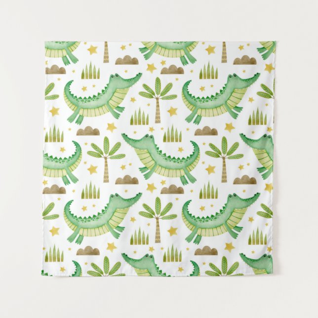 Tapiz Patrón continuo de acuarela de palmera de cocodril (Anverso)