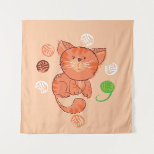 Tapiz Patrón continuo de gato de juguete rojo infantil