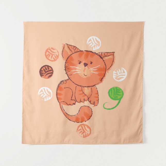 Tapiz Patrón continuo de gato de juguete rojo infantil (Anverso)