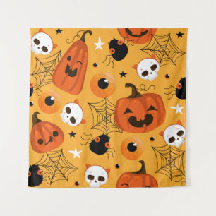 Tapiz Patrón continuo de Halloween con calabazas lindas,