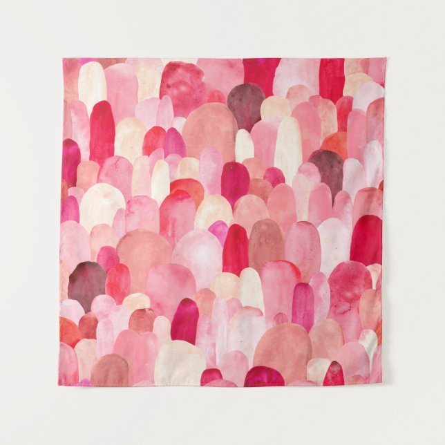 Tapiz Patrón continuo de manchas rosadas, rojas y beige. (Anverso)