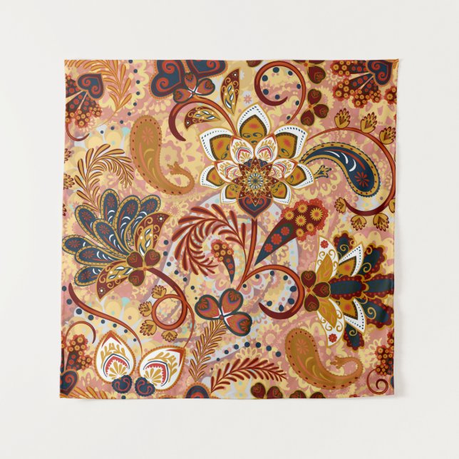 Tapiz Patrón continuo de paisley con flores en estilo in (Anverso)