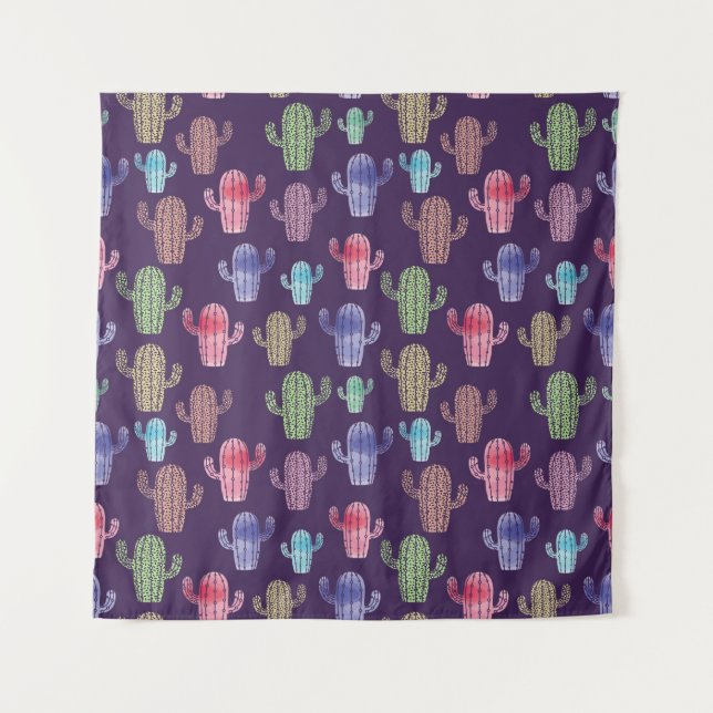 Tapiz Patrón de acuarela de cactus de moda  (Anverso)