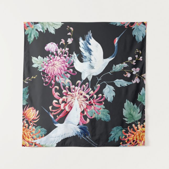 Tapiz Patrón de acuarela de crisantemo de raza roja (Anverso)