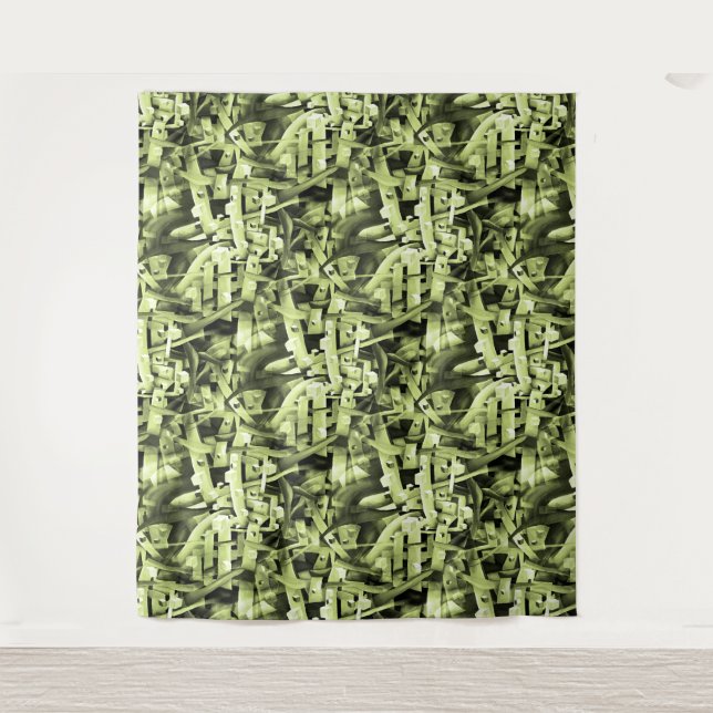 Tapiz Patrón de acuarela en verde Resumen contemporáneo (Anverso)