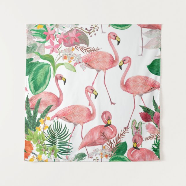 Tapiz Patrón de acuarela sin fisuras con flamingo (Anverso)