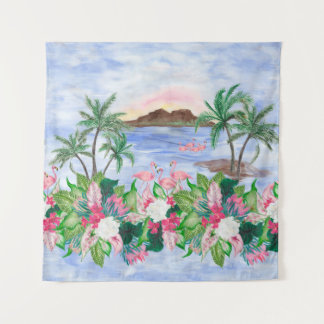 Tapiz Patrón de acuarela sin fisuras con hawaiano