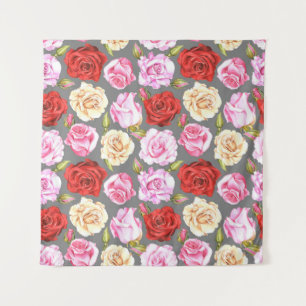 Tapiz Patrón de acuarela sin fisuras con rosas. Sin mar