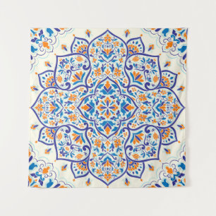 Tapiz Patrón de adorno azul Naranja de lujo