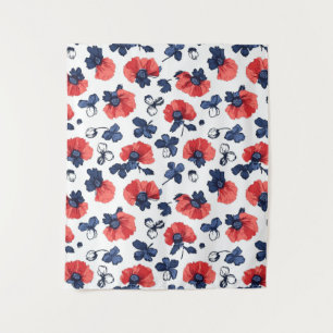 Tapiz Patrón de adornos de color de agua - rojo, azul y 