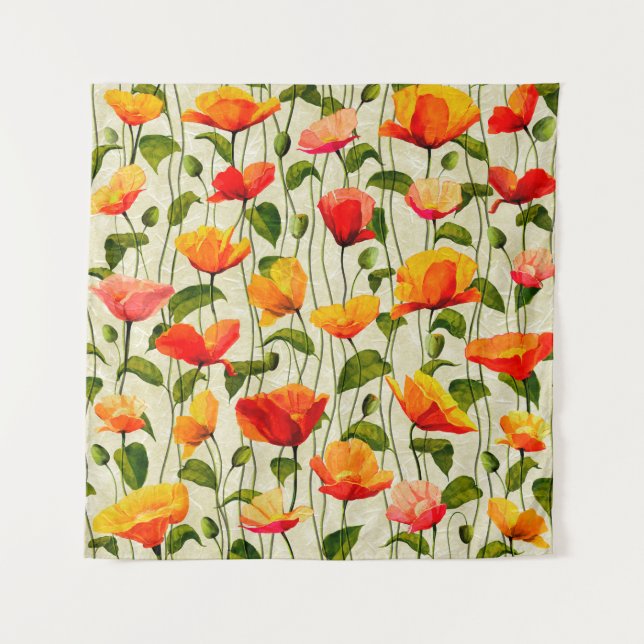 Tapiz Patrón de amapolas de papel digital (Anverso)