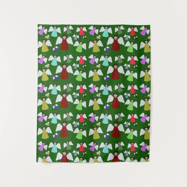 Tapiz Patrón de ángeles de Navidades coloridos (Anverso)