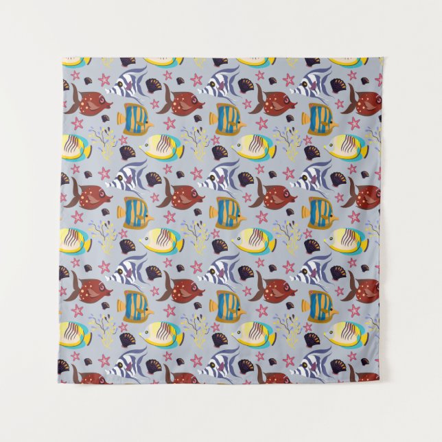 Tapiz Patrón de animales acuáticos | vida subacuática de (Anverso)