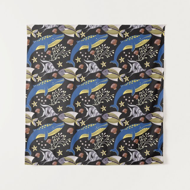 Tapiz Patrón de animales acuáticos | vida submarina en l (Anverso)