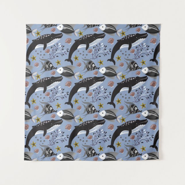 Tapiz Patrón de animales acuáticos | vida submarina en l (Anverso)