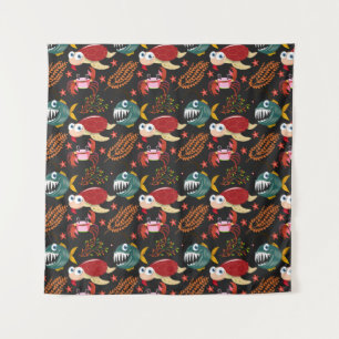 Tapiz Patrón de animales acuáticos   vida submarina en l