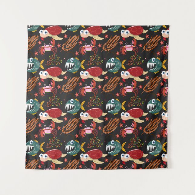 Tapiz Patrón de animales acuáticos | vida submarina en l (Anverso)