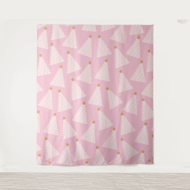 Tapiz Patrón de árbol de Navidad rosa (Anverso)