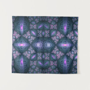 Tapiz Patrón de arte fractal 3D turquesa púrpura rosa