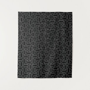 Tapiz Patrón de bloques lineales en blanco y negro - neg