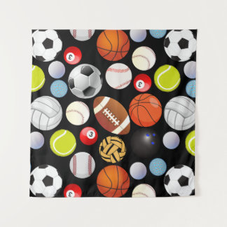 Tapiz Patrón de bolas deportivas tamaño2 BG negro