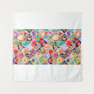 Tapiz Patrón de bordado de cuello floral con flores y