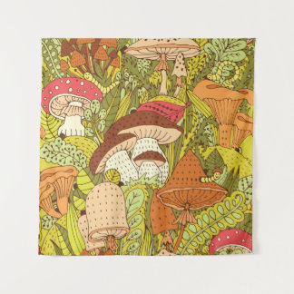 Tapiz Patrón de bosque dibujado a mano con diferentes ti