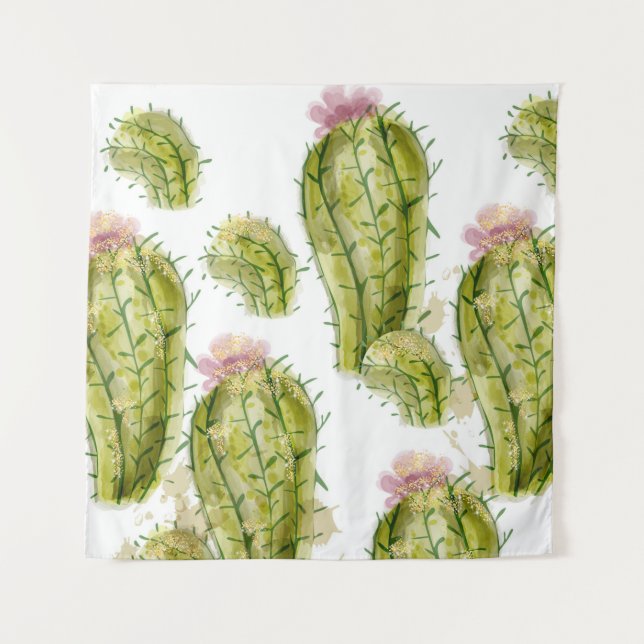 Tapiz Patrón de Cactus acuarela (Anverso)
