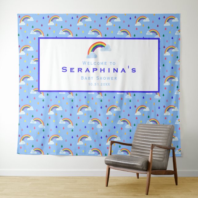 Tapiz Patrón de caídas en arco iris de CuteRainbow Fondo (In situ (horizontal))