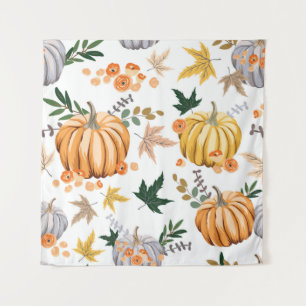 Tapiz Patrón de calabaza y flores del naranja de otoño