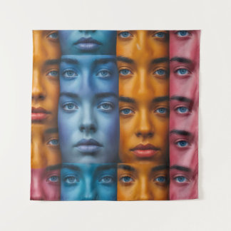 Tapiz Patrón de caras coloridas