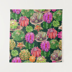 Tapiz Patrón de color acuático floral de Cactus sin foco
